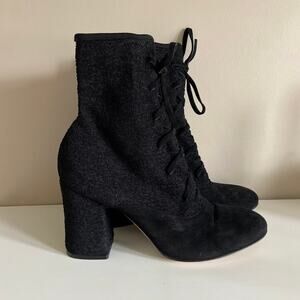 Gianvito Rossi Black Suede and Boucle Lace Up Sock Heel Booties Danis 40.5 10.5